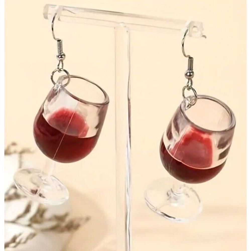 Fashion Wine Glass Drop Earrings Silver Tone Y2K